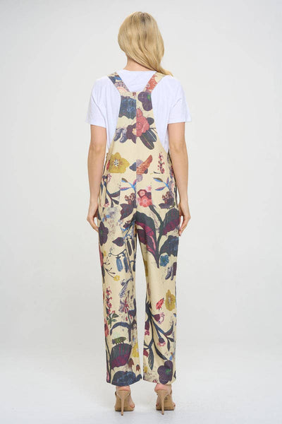 BOTANICAL FLORAL PRINT OVERALL - BEIGE