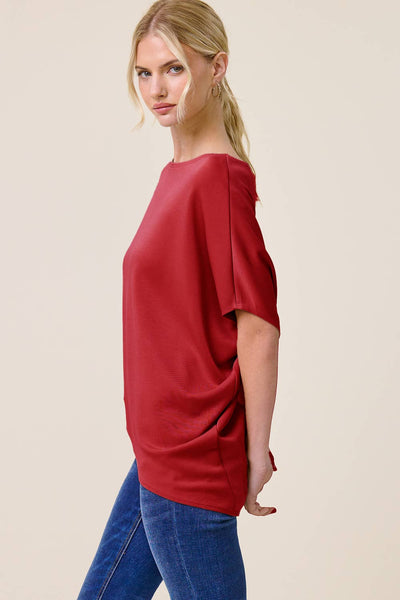 Short Sleeve Scuba Dolman Top: Crimson / S - Salty Lime Boutique