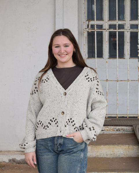 HORSES MOTIVE CARDIGAN SWEATER - OATMEAL - Salty Lime Boutique