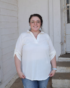 HARPER BUTTON SLEEVE  TOP- CREAM REG/CURVY
