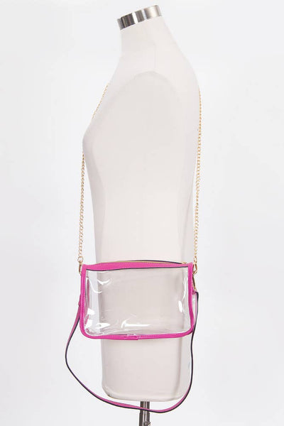CLEAR RECTANGLE STADIUM CONCERT CROSSBODY BAG - FUCHSIA
