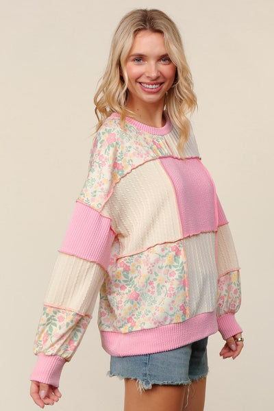 LESLIE RIB CABLE KNIT TOP - PINK