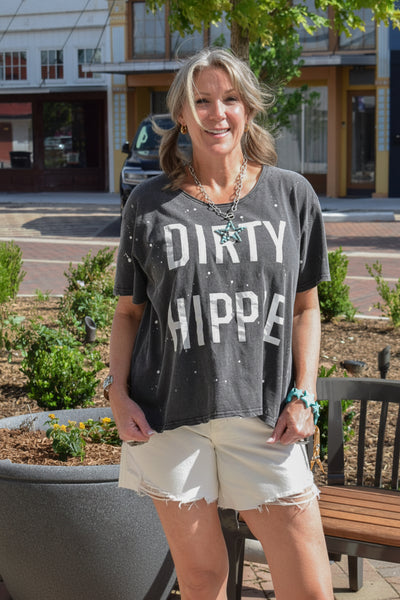 DIRTY HIPPIE DISTRESSED TEE - VINTAGE BLACK - BY JADED GYPSY - Salty Lime Boutique