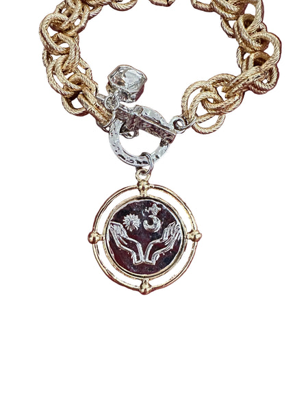 ROMAN COIN JEWEL BRACELET - GOLD AND SILVER TONE - Salty Lime Boutique