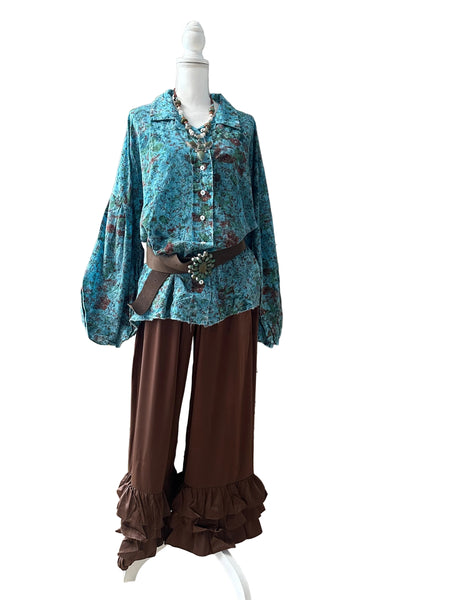 TURQUOISE DISTRESSED EYELET TOP - BY A RARE BIRD