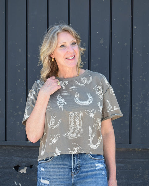 WESTERN PRINTED SHORT SLEEVE TEE - 2 COLORS