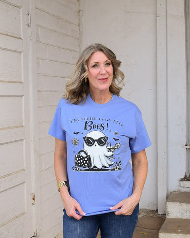 JUST HERE FOR THE BOOS GRAPHIC TEE- LAVENDER