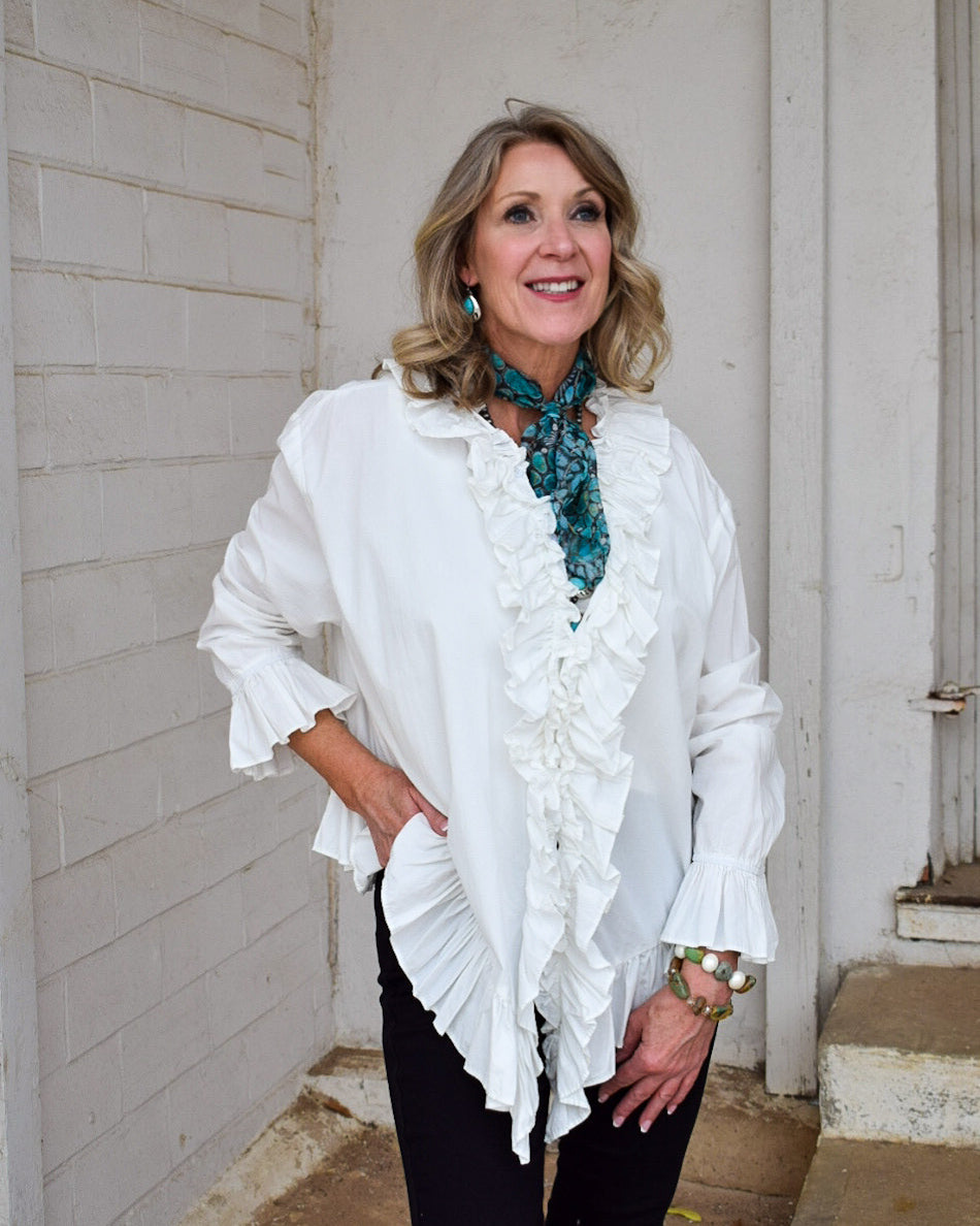 RUFFLED COTTON TOP - BY A RARE BIRD - WHITE