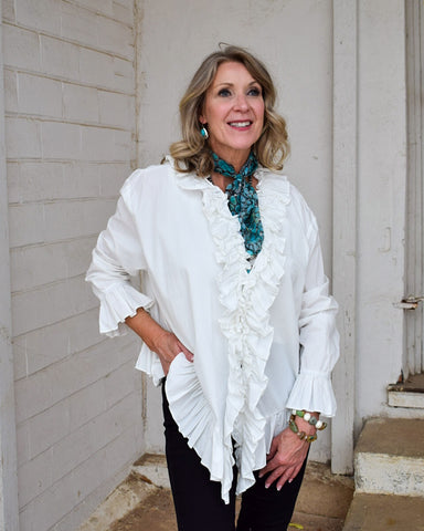 RUFFLED COTTON TOP - BY A RARE BIRD - WHITE