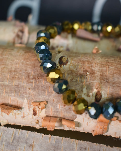 CHARCOAL & GOLD SM GLASS BEADED STRETCHY BRACELET - Salty Lime Boutique