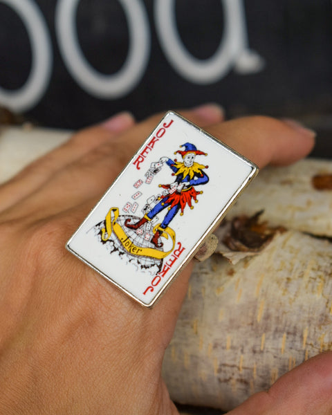JOKER CARD STRETCHY RING - SILVER