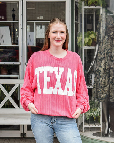 TEXAS RIBBED CORD SWEATSHIRT - WATERMELON