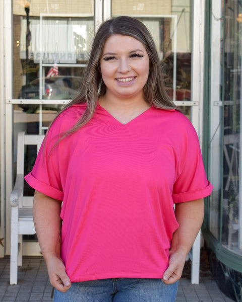 CARA COLLARED TOP - HOT PINK -  REG/CURVY