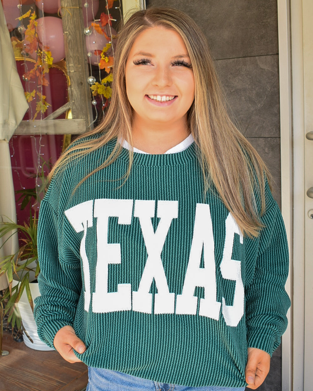 RESTOCKED - TEXAS RIB CORD SWEATSHIRT - HUNTER GREEN