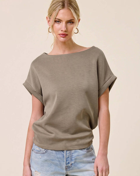 Harper Scuba Cuffed Sleeve Dolman Top - Olive