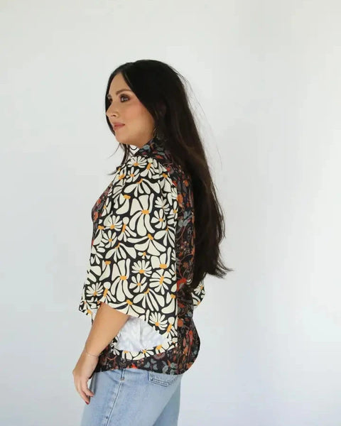 TH102 Mixed Pearl Snap -Black Floral - REG/CURVY - Salty Lime Boutique