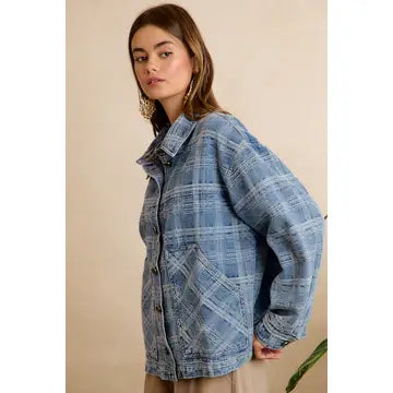 Good Plaid Days Oversized Denim Jacket