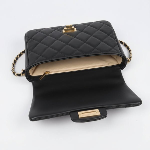 Quilted Faux Leather Flap Bag: Black - Salty Lime Boutique