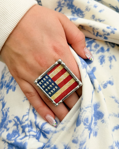 AMERICANA FLAG STRETCHY RING - SILVER - Salty Lime Boutique