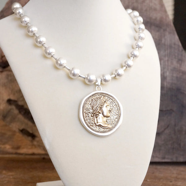 COIN CHUNKY BALL CHAIN STATEMENT NECKLACE- SILVER