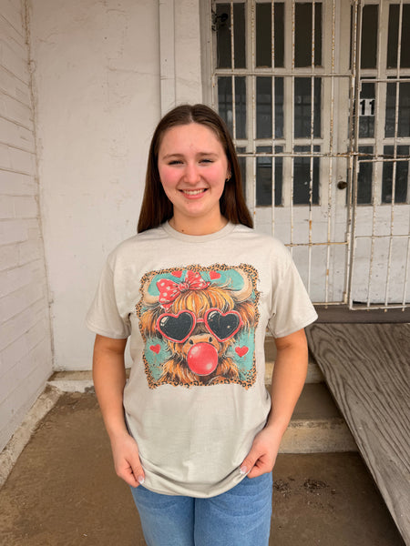 Cow Bubble Gum (Gildan Tee): Tan / S - Salty Lime Boutique