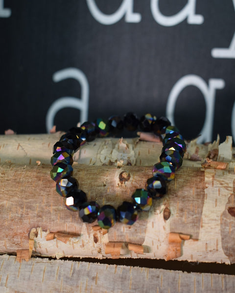 BLACK - AB GLASS BEADED STRETCHY BRACELET - Salty Lime Boutique