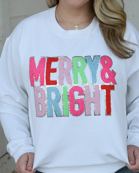 MERRY & BRIGHT SEQUINS PATCH SWEATSHIRT - WHITE