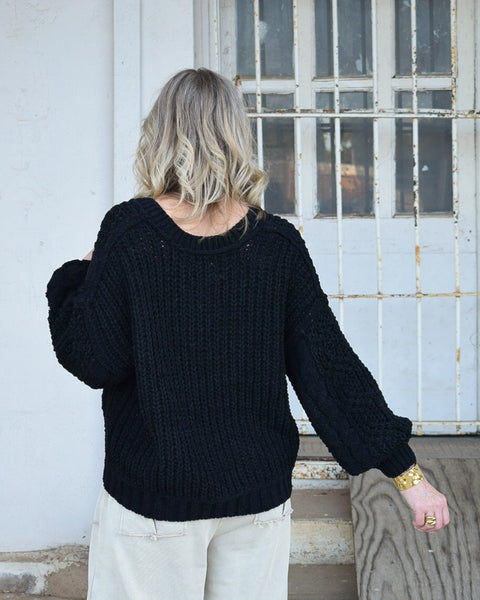 BALLOON SLEEVE KNIT SWEATER BY POL- BLACK