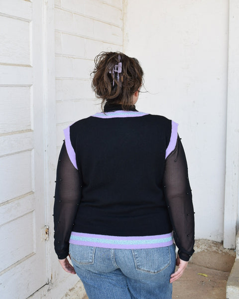 MOCK NECK MESH UNDERSHIRT WITH PEARLS - BLACK - REG/CURVY