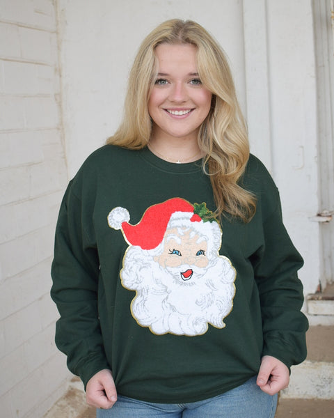 SANTA SEQUINS PATCH SWEATSHIRT - FOREST