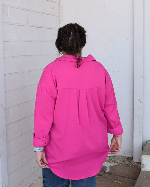 KATHRYN BUTTON DOWN TOP - HOT PINK