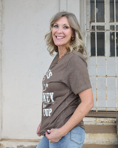 SHE’S WHISKEY IN A TEA CUP GRAPHIC TEE - HEATHERED BROWN - CURVY