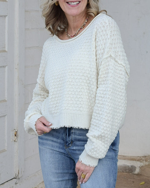 ASHLEY TEXTURED LONG SLEEVE SWEATER- CREAM
