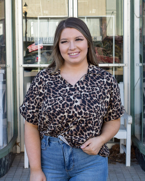 CARA COLLARED TOP - LEOPARD -  REG/CURVY