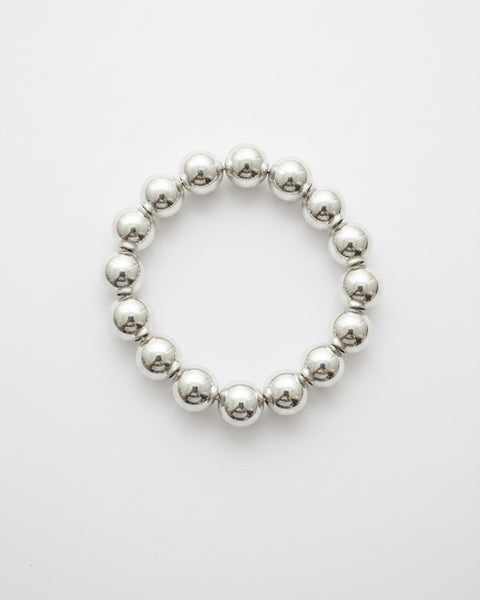 Medium Silver Shiny Bead Stretchy Bracelet