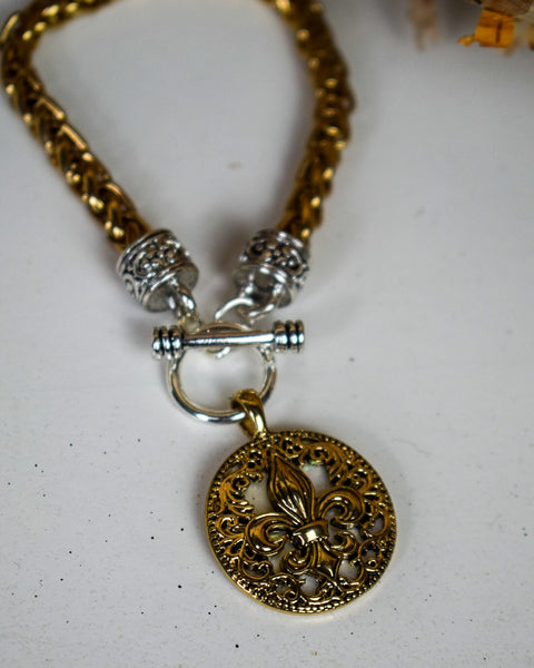 FLUER DE LIS COIN ROPE CHAIN BRACELET - GOLD/SILVER