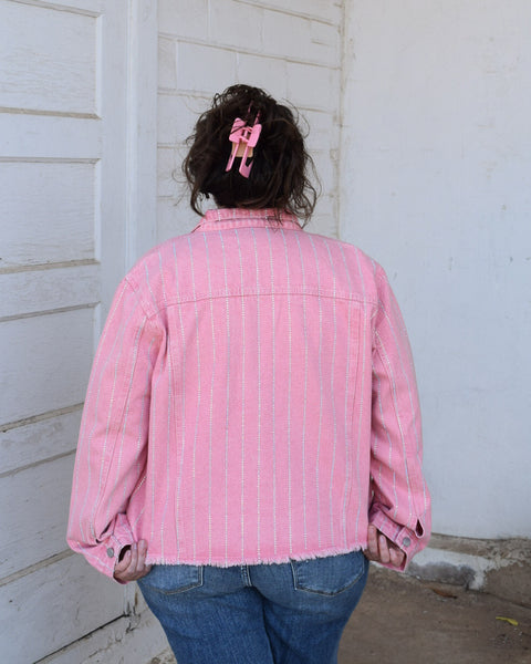 LORETTA DENIM JACKET - REG/CURVY- PINK - Salty Lime Boutique