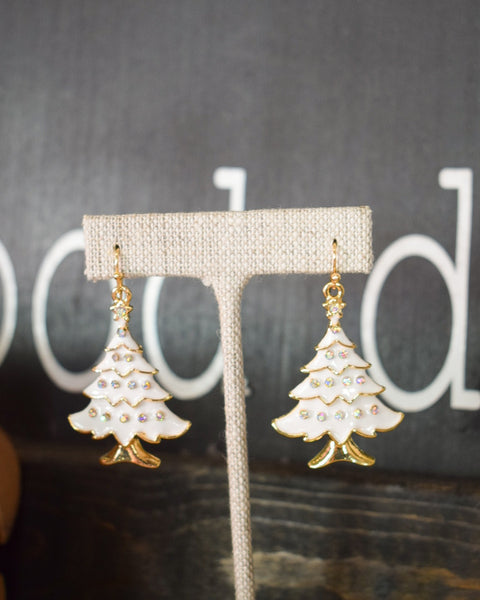 CHRISTMAS TREE WITH CRYSTALS EARRINGS - WHITE