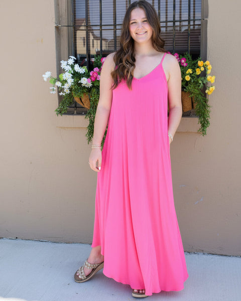 Summer Cami Dress W/ Pockets: FUCHSIA - Salty Lime Boutique