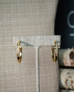CROSS CRYSTAL HOOP EARRING - 2 COLORS