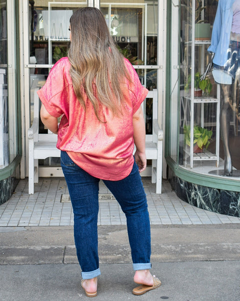 restocked - GABBY METALLIC COLLARED TOP - PINK