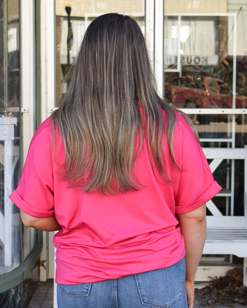 CARA COLLARED TOP - HOT PINK -  REG/CURVY