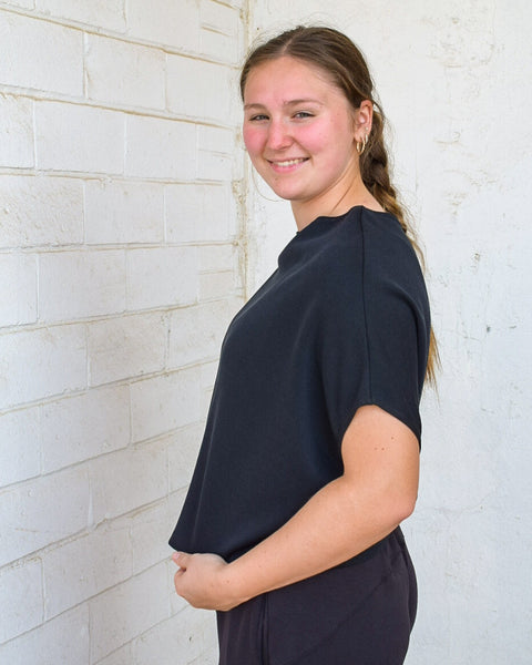 CLAUDIA SHORT SLEEVE DOLMAN TOP - BLACK
