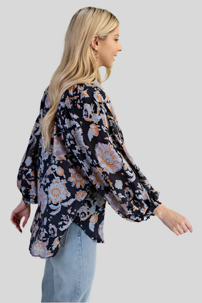 LIGHTWEIGHT FLORAL PRINT BUTTON DOWN SHIRT - BLACK