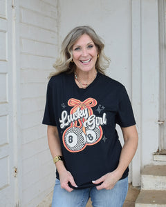 LUCKY GIRL GRAPHIC TEE - BLACK - CURVY