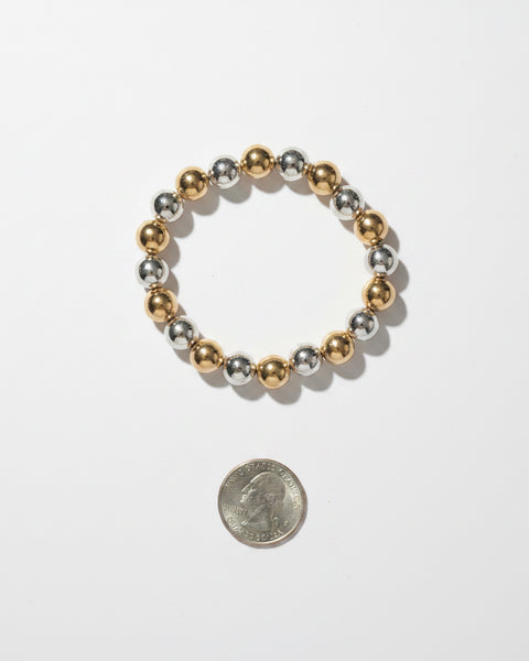 Small Two-Tone Shiny Bead Stretchy Bracelet - Silver/Gold