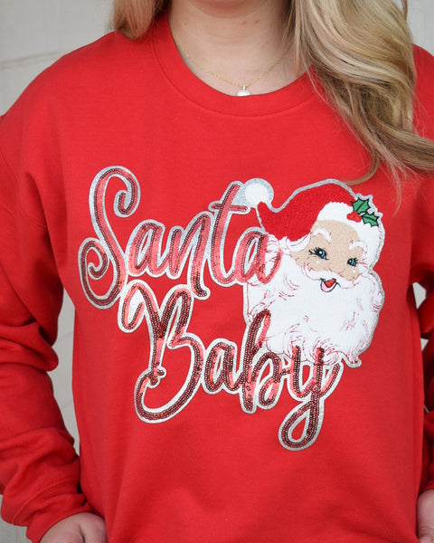 SANTA BABY SEQUINS PATCH SWEATSHIRT - RED