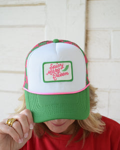 SPICY MARG QUEEN TRUCKER HAT -PINK & GREEN CHECKERED