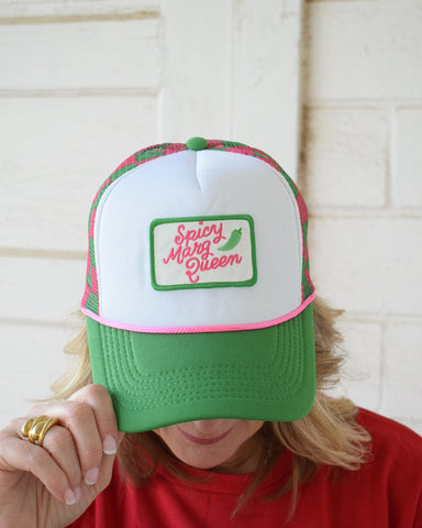 SPICY MARG QUEEN TRUCKER HAT -PINK & GREEN CHECKERED