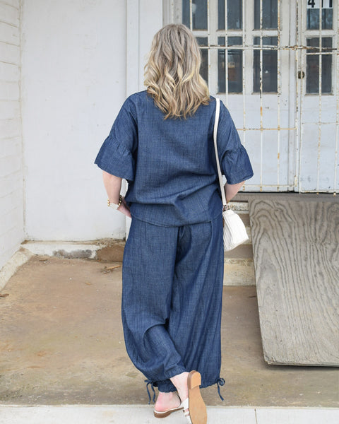 WASHED DENIM TOP - CHAMBRAY - Salty Lime Boutique